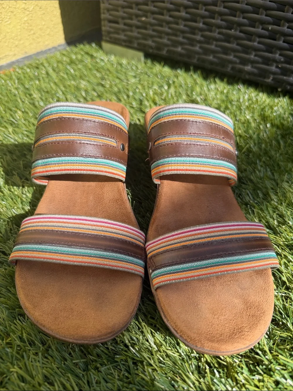 Cobb Hill by New Balance Brown Wedge Sandals w/ Multicolor Striped Straps size 6